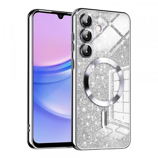 Husa MagSafe pentru Samsung Galaxy A15 5G A156 / A15 A155, Techsuit, Luxury Glitter, Argintie