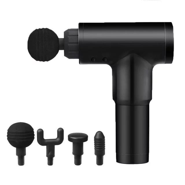 Aparat de masaj Ubitec &reg; Gun Profesional, 4 capete interschimbabile, 5 trepte de viteza, Negru