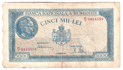 ROMANIA 5000 LEI 20 MARTIE 1945 STARE BUNA foto