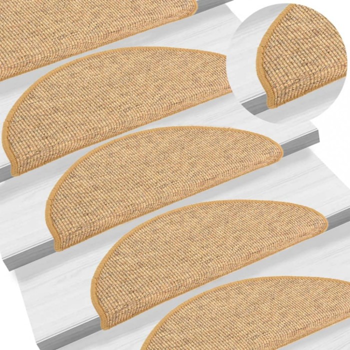 vidaXL Covorașe pentru scări, 15 buc., 65x21x4 cm, semirotunde, mari, din sisal 326905