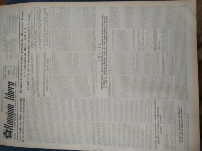 ZIAR ROMANIA LIBERA 25 MARTIE 1953