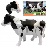 Jucărie interactivă &icirc;n formă de vacă, alimentată cu baterii, cu sunet, lumină și mișcare