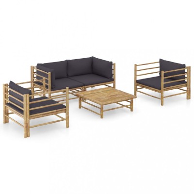 vidaXL Set mobilier de grădină cu perne gri &amp;icirc;nchis, 5 piese, bambus 3058208 foto