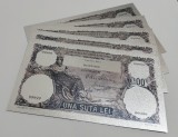 100 Lei 1931 (1 Decembrie) - Lot 5 bucăți - Silver Edition - Duval Series - bancnote ornamentale / suveniruri / educaționale placate argint 999&permil;