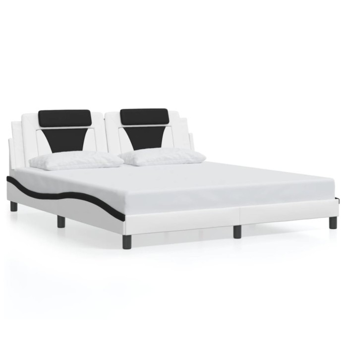 Gossi cadru de pat cu tablie alb si negru 180x200cm piele artificiala