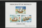 Monaco 1992-Europa CEPT,Transport,Nave,Cristofor Columb,Bloc nedantelat,MNH,, Organizatii internationale, Nestampilat