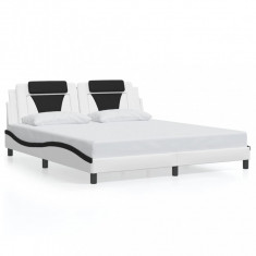 vidaXL Cadru de pat cu tăblie alb și negru 180x200cm piele artificială
