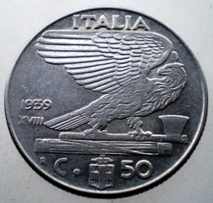 2.314 ITALIA WWII VITTORIO EMANUELE III 50 CENTESIMI 1939 R XVIII NEMAGNETICA