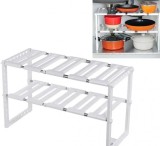 Raft Organizator pentru Bucatarie sau Baie, Extensibil, Alb Inox PVC, 47 x 26 x 38 cm, TopBazar