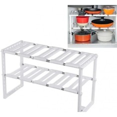 Raft Organizator pentru Bucatarie sau Baie, Extensibil, Alb Inox PVC, 47 x 26 x 38 cm, TopBazar