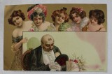 ALEGORIE ROMANTICA , DOMN CU TINERE , CROMOLITOGRAFIE , CARTE POSTALA ILUSTRATA , CLASICA