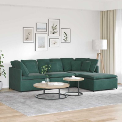 vidaXL Canapea modulară cu taburet și perne, catifea, verde &amp;icirc;nchis foto