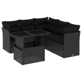 Cumpara ieftin Gossi set mobilier de gradina cu perne, 6 piese, negru, poliratan