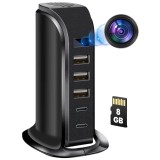 Camera Spion in Statie de Incarcare iUni IP91, 8GB, Wi-Fi, Full HD, Senzor de miscare, 20W, 2 porturi Type-C, 3 porturi USB-A