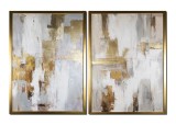 Cumpara ieftin Set 2 piese tablou abstract cu auriu pictat manual inramat, Fantezie, 105x75cm ulei pe panza in relief, Vicentiu Done