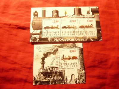 2 Blocuri Benin 2015 Locomotive, stampilate foto