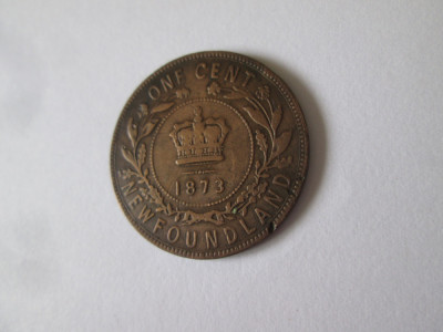 Canada provincia Newfoundland 1 Cent 1873 regina Victoria,moneda din imagini cu patina deosebita foto