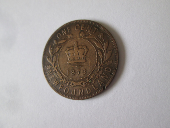 Canada provincia Newfoundland 1 Cent 1873 regina Victoria,moneda din imagini cu patina deosebita