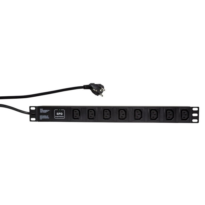 PDU LOGILINK 1U pt. rack 19 inch, 8 prize IEC, intrare Schuko, max 16 A, protectie supratensiune, 2 m, &quot;PDU8A01&quot; (timbru verde 0.8 lei)