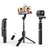 Selfie stick Bluetooth cu trepied si LED Asteroid GSM Q03s, 76cm