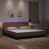 VidaXL Cadru de pat cu lumini LED, roz, 200x200 cm, catifea