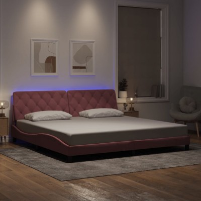 vidaXL Cadru de pat cu LED fără saltea, roz, 200x200 cm, catifea 3213878 foto