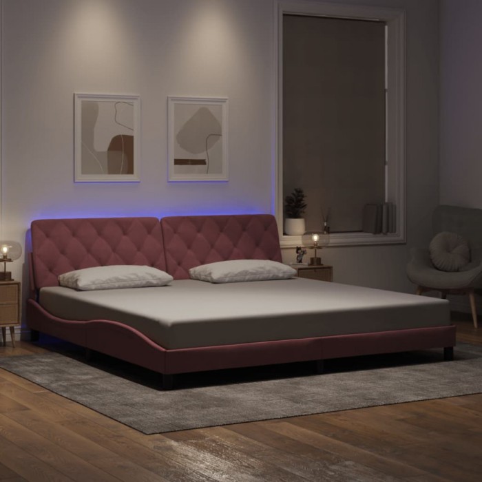 vidaXL Cadru de pat cu LED fără saltea, roz, 200x200 cm, catifea 3213878