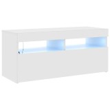 Cumpara ieftin Comoda TV cu lumini LED, alb extralucios, 90x35x40 cm