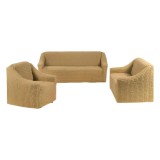Cumpara ieftin Huse Elastice si Creponate fara Volane, Canapea 3 Persoane + 2 Fotolii, Bej - HCL254