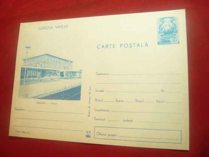 Carte Postala Ilustrata - Barlad - Gara , cod 1206/73