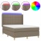 Pat cu arcuri, saltea si LED, gri taupe, 140x200 cm, textil
