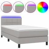 Cumpara ieftin Pat cu arcuri, saltea si LED, gri deschis, 100x200 cm, textil
