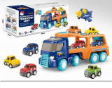 Camion remorcare pentru copii, masinute incluse, avion, surubelnita, plastic, multicolor, Malplay