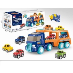 Camion remorcare pentru copii, masinute incluse, avion, surubelnita, plastic, multicolor