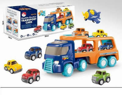 Camion remorcare pentru copii, masinute incluse, avion, surubelnita, plastic, multicolor foto