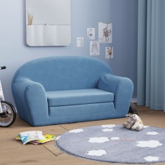 vidaXL Canapea extensibilă de copii cu 2 locuri, albastru, pluș moale 357002