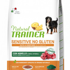 Natural Trainer, Sensitive No Gluten Medium Maxi Adult, Miel si Cereale Integrale, 12 kg