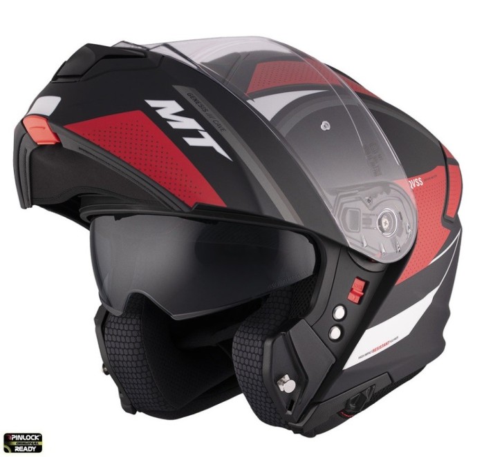 Casca modulabila pentru scuter - motocicleta MT Genesis SV Cave A5 rosu mat Pinlock ready &ndash; omologare noua ECE 22.06 &ndash; tip viziera: MT-V-25 XXL (63/64