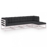 Set mobilier de gradina cu perne, 5 piese, lemn masiv de pin
