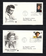 Timbre SUA, 2x FDC cu cachet, 1996 - James Dean, Hoagy Carmichael - Film, Muzica foto