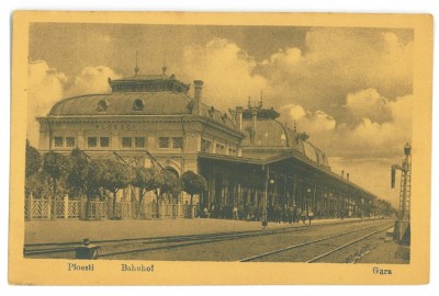 4938 - PLOIESTI, Railway Station, Romania - old postcard, CENSOR - used - 1917 foto