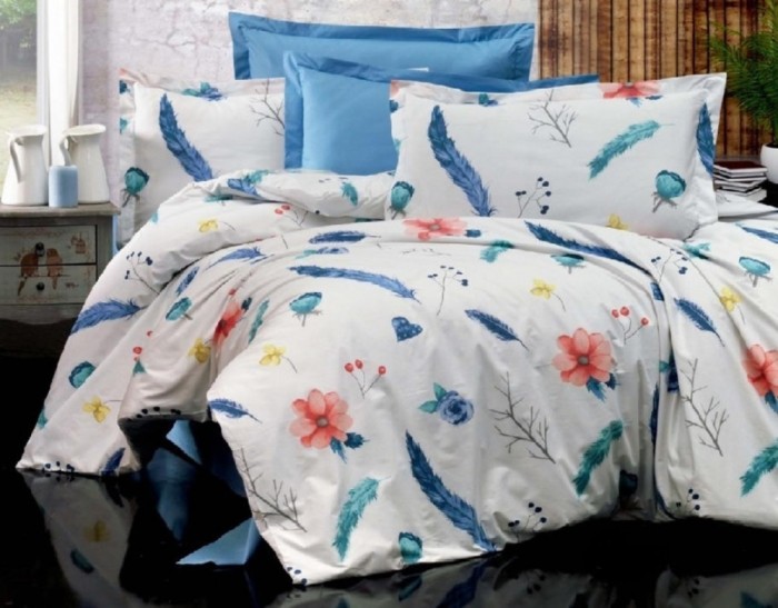 Lenjerie de pat matrimonial cu husa de perna dreptunghiulara, Spring Love, bumbac ranforce, gramaj tesatura 120 g/mp, multicolor
