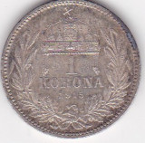 Ungaria 1 COROANA KORONA 1915, Europa, Argint