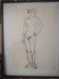 Nud V, cărbune, lucrare veche, nesemnata, 42 x 30 cm fără ramă, Carbune, Altul