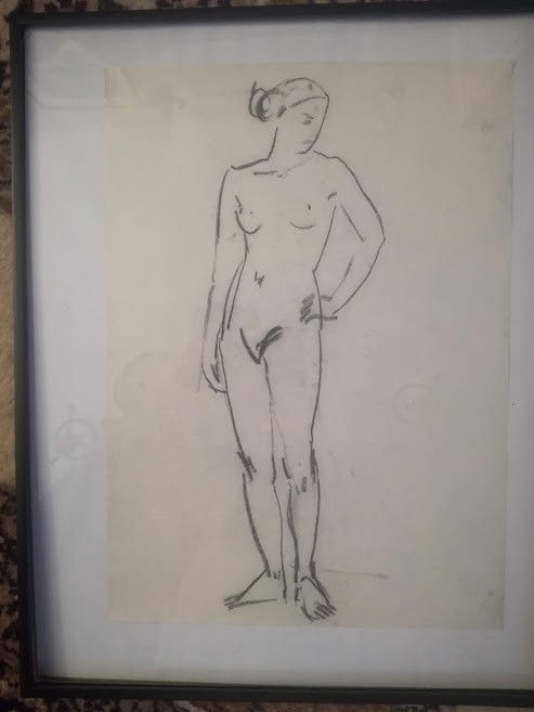 Nud V, cărbune, lucrare veche, nesemnata, 42 x 30 cm fără ramă