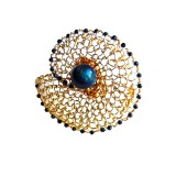 Inel crosetat in spirala cu Ochi de Soim, Spinel, fir metalic auriu, Brun, 5 cm