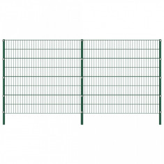 Panou de gard cu stalpi, verde, 3,4 x 1,6 m, fier foto