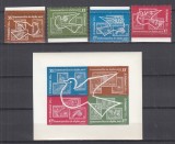 ROMANIA 1962 LP 541 LP 541 a COSMONAUTICA IN SLUJBA PACII SERIE+COLITA NEDANTELATA STARE MNH