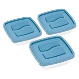 Set Caserole Alimente Plastic, Capacitate 900ml, Capac Albastru, 3 Bucăți