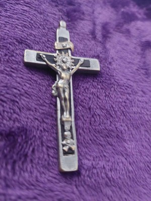 Crucifix de gat vechi complet,argintat expus fara a fi curata sau lustruit foto